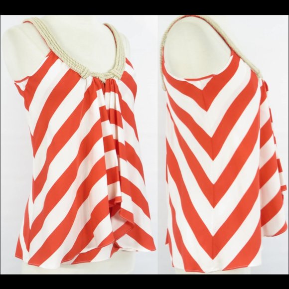 New Diane von Furstenberg silk woven rope neckline candy stripe tank blouse top - Picture 3 of 12